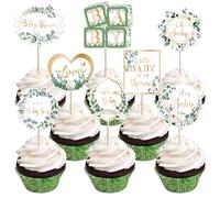 Xsstarmi 40 Pack Baby Shower Cupcake Toppers Hey Little Boy Welcome Theme Cupcake Picks for Baby Shower BoyS Birthday Party Cake Decorations Supplies