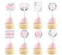 Xsstarmi 40 Pack Baby Shower Cupcake Toppers Hey Little Girl Welcome Theme Cupcake Picks for Baby Shower Girls Birthday Party Cake Decorations Supplies