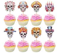 Xsstarmi 40 Pack Day of The Dead Cupcake Toppers Dia De Los Muertos Cupcake Picks Skeleton Sugar Skull Mexican Fiesta Cake Decorations for Day of The Dead Halloween Party Supplies