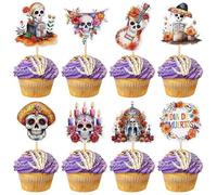 Xsstarmi 40 Pack Dia De Los Muertos Cupcake Toppers Day of The Dead Skeleton Sugar Skull Cupcake Picks for Dia De Los Muertos Sugar Skull Mexican Fiesta Halloween Party Cake Decorations
