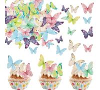 Xsstarmi 40 Pack Edible Butterfly Cake Decorations, Vivid Colorful Butterfly Cupcake Toppers, Birthday Party Butterfly Decorations for Wedding Birthday Anniversary Party Cupcake Decoration