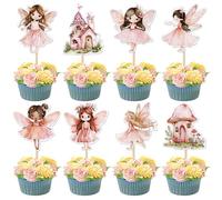 Xsstarmi 40 Pack Fairy Cupcake Toppers Flower Wing Angel Fairy Cupcake Picks Ballet Dancer Fairies Party Cupcake Decoration for Wonderland Garden Elves Theme Girls Birthday Party Cake Decorations