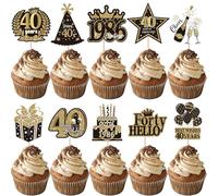 Xsstarmi 40 Pack Happy 40th Birthday Cupcake Toppers Best Whish Thirty Hello Straight Outta 1986 Cupcake Picks for Cheers to 40 Years 40th Birthday Party Cake Decorations Supplies