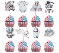 Xsstarmi 40 Pack It's a Boy Cupcake Toppers Double Sided Balloon Bottle Jumpsuit Stroller Bear Cupcake Picks Decoration for Gender Reveal Theme Baby Shower Boy's Birthday Party Cake Decorations Blue