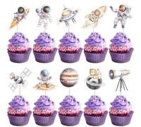 Xsstarmi 40 Pack Space Astronaut Theme Cupcake Toppers Rocket Planet Spacecraft Cupcake Picks Trip to the Moon Theme Cake Decorations for Baby Shower Wedding Birthday Party Supplies