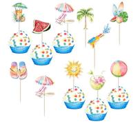 Xsstarmi 40 Pack Summer Beach Cupcake Toppers Hawaii Vacation Theme Cupcake Picks for Summer Vacation Hawaii Beaches Wedding Birthday Party Cake Decorations Supplies