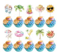 Xsstarmi 40 Pack Summer Beach Cupcake Toppers Tropical Hawaii Island Vacation Cupcake Picks for Summer Hawaii Baby Shower Birthday Party Cake Decorations Supplies 颜色