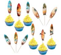 Xsstarmi 40 Pack Surfboard Cupcake Toppers Summer Beach Sunset Surfing Cupcake Picks for Summer Vacation Hawaii Beaches Wedding Birthday Party Cake Decorations Supplies