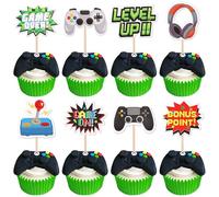 Xsstarmi 40 Pack Video Game Theme Cupcake Toppers Lever Up Game Over Cupcake Picks Game On Controllers Cake Decorations for Game Theme Baby Shower Kids Birthday Party Supplies