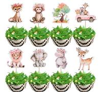 Xsstarmi 40 Pack Woodland Animal Cupcake Toppers Woodland Baby Shower Decorations Elephant Deer Jungle Safari Animal Cupcake Picks for Animals Theme Birthday Party Cake Decorations