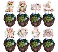 Xsstarmi 40 Pack Woodland Baby Shower Cupcake Toppers - Oh Baby Party Cake Decorations for Boy Girl Birthday - Animal Picks for Party Decorations