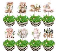 Xsstarmi 40 Pack Woodland Cupcake Toppers Wild One Theme Birthday Party Decoration Jungle Safari Animal Cupcake Picks for Animals Theme Baby Shower First Birthday Party Cake Decorations