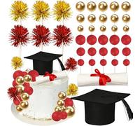 Xsstarmi 42 Pack Graduation Cake Topper Decoration Set with Firework Red Gold Balls Cake Pick for Diploma Done Congrats Grad Theme Party Cake Decorations