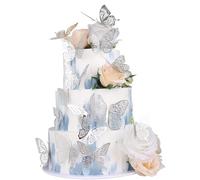 Xsstarmi 42 Pack Lively Butterfly Cupcake Toppers 3D Butterfly Cake Decorations Hollow Arts Butterfly Birthday Party Decorations for Baby Shower Birthday Wedding Anniversary Party Wall Decor Silver