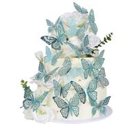 Xsstarmi 42 Pack Lively Butterfly Cupcake Toppers Hollow Arts Butterfly Birthday Party Decorations 3D Butterfly Cake Decorations for Baby Shower Birthday Wedding Anniversary Party Wall Decor Blue