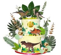 Xsstarmi 43 Pack Ancient Dinosaurs Cake Topper Decorations Balloons Rainforest Plant Green Leaves Cake Pick for Baby Shower Kids Birthday Anniversary Party Cake Decorations Supplies