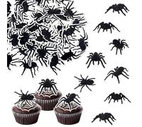 Xsstarmi 48 Pack Black Spider Edible Cupcake Toppers Rice Paper Spider Halloween Cupcake Picks for Horror Spider Halloween Theme Baby Shower Wedding Birthday Party Cake Decorations Supplies
