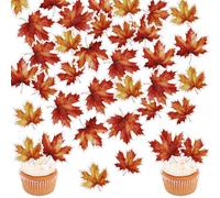 Xsstarmi 48 Pack Fall Leaves Cupcake Toppers Wafer Paper Autumn Maple Leaves Cake Decorations Edible Fall Leaf Cake Toppers for Thanksgiving Baby Shower Wedding Birthday Party Supplies