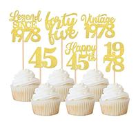 Xsstarmi 48 Pack Gold Glitter Vintage 1978 Cupcake Toppers Legend Since 1978 Forty Five Cupcake Picks Happy 45th Number 45 Cupcake Topper for 45th Birthday Wedding Anniversary Party Cake Decorations