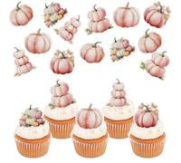 Xsstarmi 48 Pack Pumpkin Cupcake Toppers Wafer Paper Pink Pumpkin Fall Theme Cupcake Picks Edible Pumpkin Cake Decorations for Fall Harvest Theme Baby Shower Birthday Thanksgiving Party Supplies