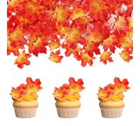 Xsstarmi 50 Pack Edible Maple Leaves Cupcake Toppers Rice Paper Edible Wafer Maple Broad Leaf Cupcake Picks for Autumn Fallen Leaves Thanksgiving Wedding Birthday Party Cake Decorations Supplies