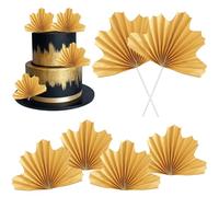 Xsstarmi 6 Pack Gold Paper Palm Fan Cake Topper Palm Spear Leaves Fan Cake Pick DIY Wedding Birthday Cake Decorations for Baby Shower Wedding Bridal Shower Birthday Party Supplies