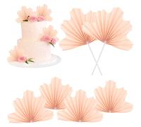 Xsstarmi 6 Pack Pink Paper Palm Fan Cake Topper DIY Bakeware Palm Spear Leaves Fan Cake Pick Decoration for Baby Shower Wedding Bridal Shower Birthday Party Cake Insert Decorations