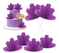Xsstarmi 6 Pack Purple Paper Palm Fan Cake Topper Palm Leaf Fan Cake Pick DIY Bakeware Cake Insert Decorations for Baby Shower Wedding Bridal Shower Birthday Party Supplies