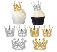 Xsstarmi 6 Pack Small Crown Cake Topper 3D Mini Rhinestone Crown Cake Pick for Queen Princess Girls Kids Birthday Party Cake Decorations Supplies Gold Silver