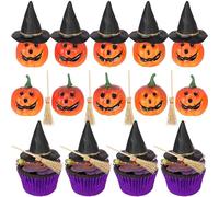 Xsstarmi 6 Set Happy Halloween Cake Topper Decorations Black Magic Wizard Devil Pumpkin Cake Decorations Set for Horrible Baby Shower Kids Birthday Halloween Party DIY Cake Decorations