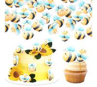 Xsstarmi 60 Pack Edible Bumble Bee Cupcake Toppers Waper Paper Honey Bee Cupcake Picks Oh Babee Cake Decoration for Bee Theme Baby Shower Boys Girls Birthday Party Cake Decorations
