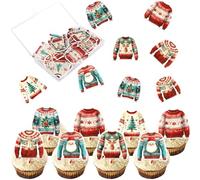 Xsstarmi 60 Pack Edible Christmas Ugly Sweater Cupcake Toppers Rice Paper Xmas Cupcake Picks Decoration for New Year Christmas Holiday Party Cake Decorations