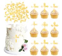 Xsstarmi 60 Pack Edible Cross Cupcake Toppers Rice Paper Christian Baptism God Bless Theme Cupcake Picks Decoration for Religious Theme Baby Shower Birthday Party Cake Decorations