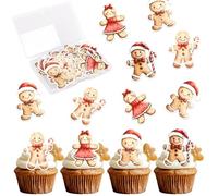 Xsstarmi 60 Pack Edible Gingerbread Man Cupcake Toppers Rice Paper Christmas Candy Gingerbread Man Cupcake Picks for Merry Christmas Theme Baby Shower Wedding Xmas Party Cake Decorations Supplies