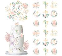 Xsstarmi 60 Pack Edible God Bless Cupcake Toppers Cross Pink Wreath Cupcake Picks for Christian Baptism Baby Shower Girls First Communion Party Cake Decorations