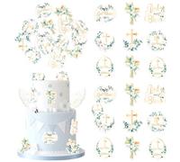 Xsstarmi 60 Pack Edible God Bless Cupcake Toppers Cross White Wreath Cupcake Picks for Christian Baptism Baby Shower Boys Girls First Communion Party Cake Decorations