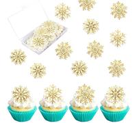 Xsstarmi 60 Pack Edible Golden Snowflake Cupcake Toppers Rice Paper Xmas Snowflake Cupcake Picks Winter Frozen Snowflake Cake Decorations for Wedding Birthday New Year Christmas Party Supplies