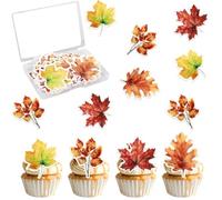Xsstarmi 60 Pack Edible Maple Leaves Cupcake Toppers Gold Rice Paper Fallen Leaves Cupcake Picks for Autumn Thnakgiving Baby Shower Wedding Birthday Party Cake Decorations Supplies