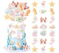 Xsstarmi 60 Pack Edible Ocean Animal Cupcake Toppers Rice Paper Under the Sea Theme Birthday Cupcake Picks for Ocean Theme Baby Shower Kids Birthday Party Cake Decorations Supplies