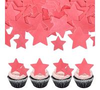 Xsstarmi 60 Pack Edible Pink Star Cupcake Toppers Rice Paper Mini Stars Cupcake Picks for Baby Shower Wedding Engagement Bridal Shower Birthday Christmas Party Cake Decorations Supplies