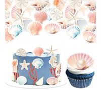 Xsstarmi 60 Pack Edible Shells Cupcake Toppers Rice Paper Conch Pearl Oyster Starfish Cupcake Picks for Under the Sea Theme Baby Shower Wedding Birthday Party Cake Decorations Supplies