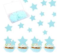 Xsstarmi 60 Pack Edible Star Cupcake Toppers Rice Paper Mini Stars Cupcake Picks for Baby Shower Wedding Engagement Bridal Shower Birthday Christmas Party Cake Decorations Supplies Light Blue