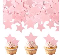 Xsstarmi 60 Pack Edible Star Cupcake Toppers Rice Paper Mini Stars Cupcake Picks for Baby Shower Wedding Engagement Bridal Shower Birthday Christmas Party Cake Decorations Supplies Light Pink