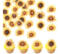 Xsstarmi 60 Pack Edible Sunflower Cupcake Toppers Rice Paper Sunflower Theme Cupcake Picks Decoration for Baby Shower Spring Summer Wedding Birthday Party Cake Decorations