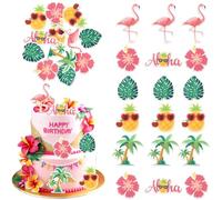 Xsstarmi 60 Pack Edible Tropical Aloha Cupcake Toppers Rice Paper Turtle Leaves Flamingo Pineapple Cupcake Picks for Summer Hawaiian Baby Shower Birthday Party Cake Decorations Supplies