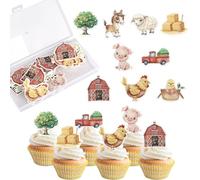 Xsstarmi 60 Pack Farm Theme Edible Cupcake Toppers Rice Paper Cow Chicken Pig Sheep Cupcake Picks Farm Animals Theme Cake Decorations for Farm Theme Baby Shower Wedding Birthday Party Supplies