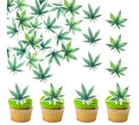 Xsstarmi 60 Pack Green Marijuana Leaves Edible Cupcake Toppers Rice Paper Pot Leaf Weed Leaves Cupcake Picks for Marijuana Have a Dope Birthday Anniversary Party Cake Decorations Supplies