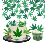 Xsstarmi 60 Pack Marijuana Leaves Edible Cupcake Toppers Rice Paper Green Plant Leaves Cupcake Picks for Marijuana Have a Dope Birthday Anniversary Party Cake Decorations Supplies