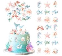 Xsstarmi 60 Pack Ocean Sea Animal Cupcake Toppers Rice Paper Starfish Shark Mermaid Cupcake Picks for Under the Sea Theme Baby Shower Birthday Party Cake Decorations Supplies