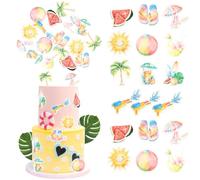 Xsstarmi 60 Pack Summer Beach Theme Edible Cupcake Toppers Rice Paper Sun Beach Chairs Fruit Palm Trees Cupcake Picks for Summer Hawaii Theme Wedding Birthday Party Cake Decorations